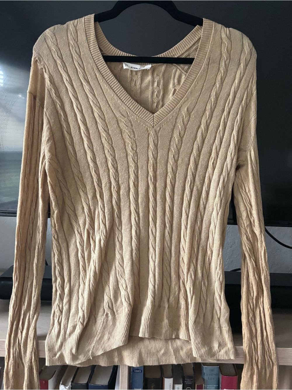Everlane Beige Cable-Knit V-Neck Sweater